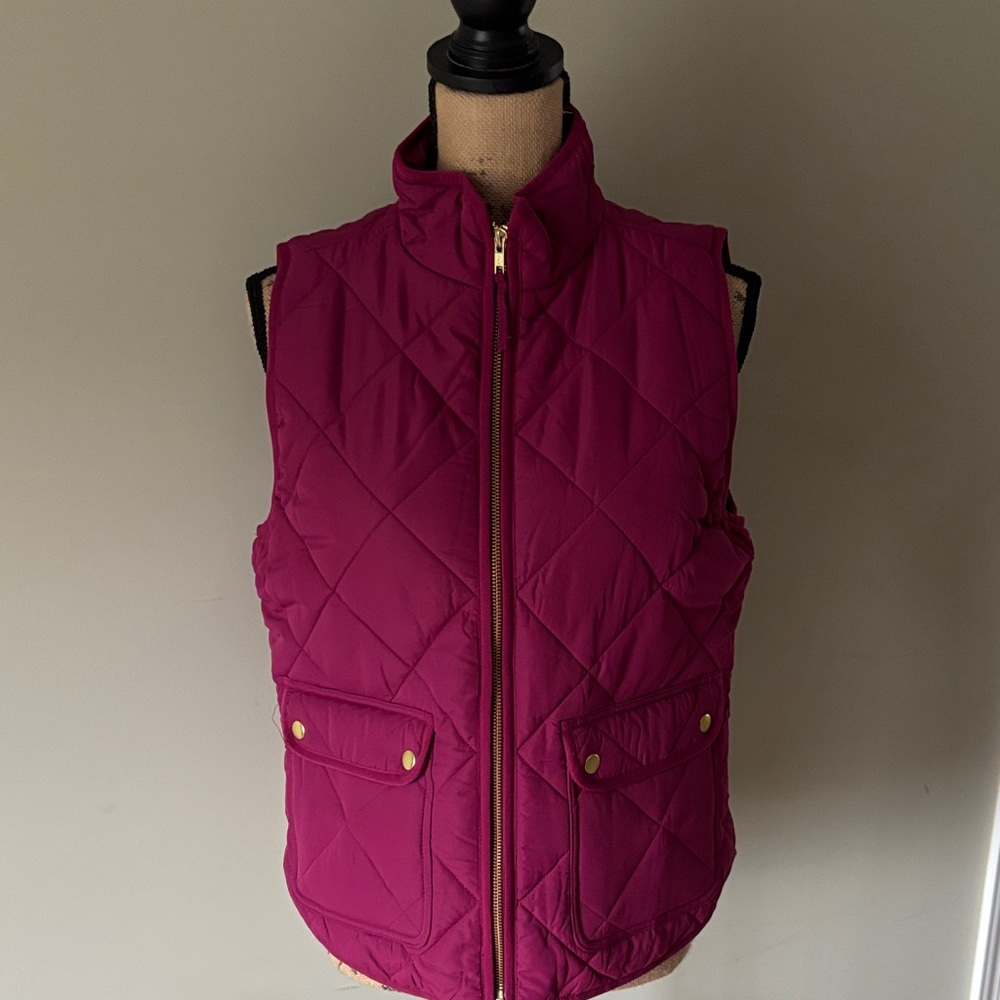 J. Crew Pink Quilted Vest in magenta size medium